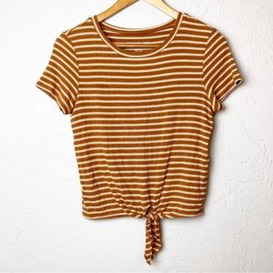 American Eagle Striped Orange and white Tie Short Sleeve Tee Shirt size small
